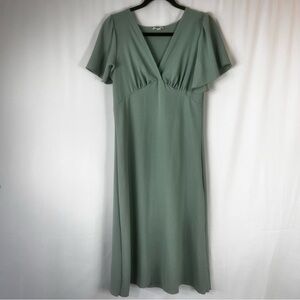 See You Monday Midi Dress  mint green, V-neck A-Line Stretchy Flared Sleeve Sz:M